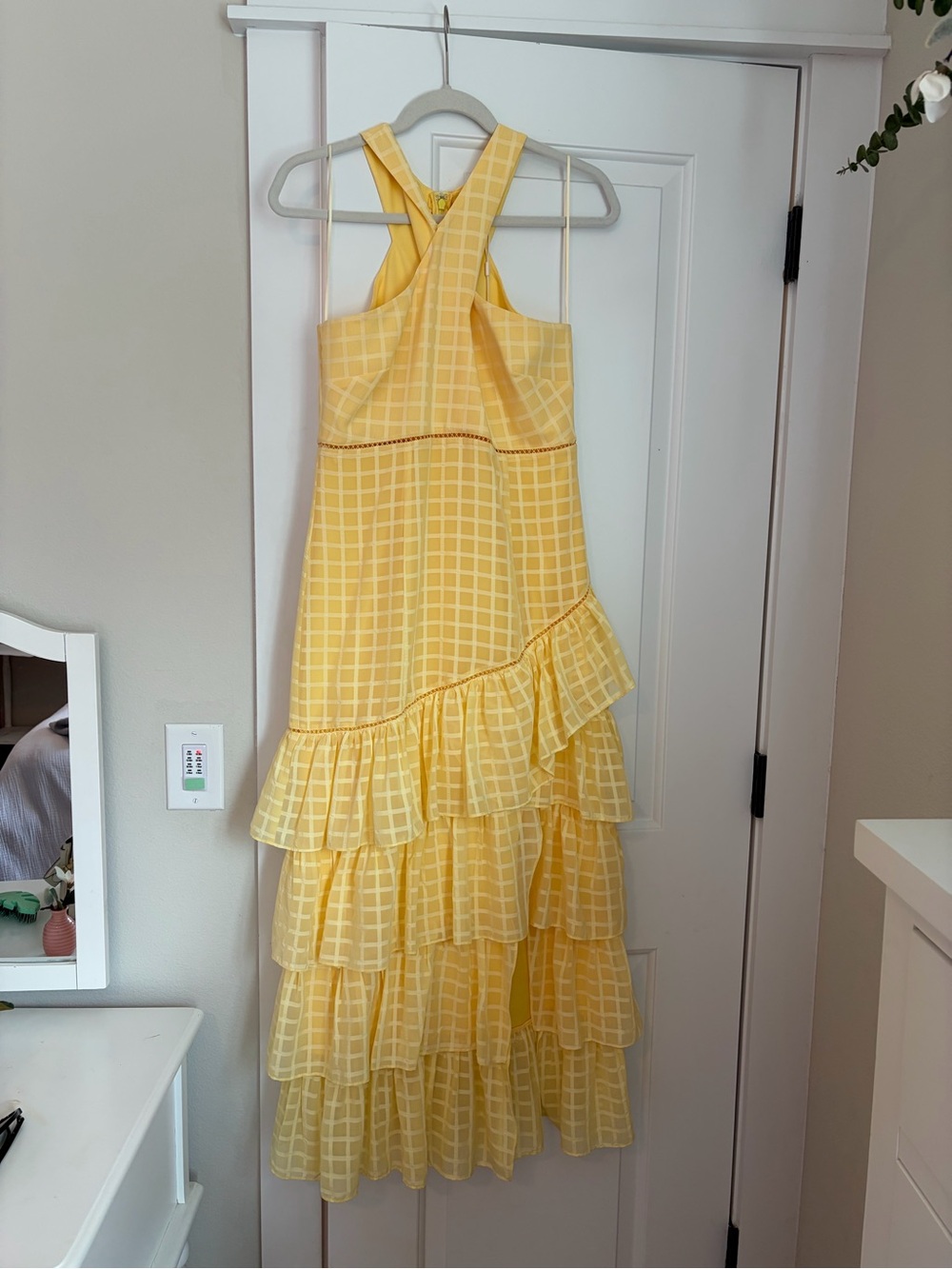 Likely Yellow Check Ruffle Tiered Maxi Dress